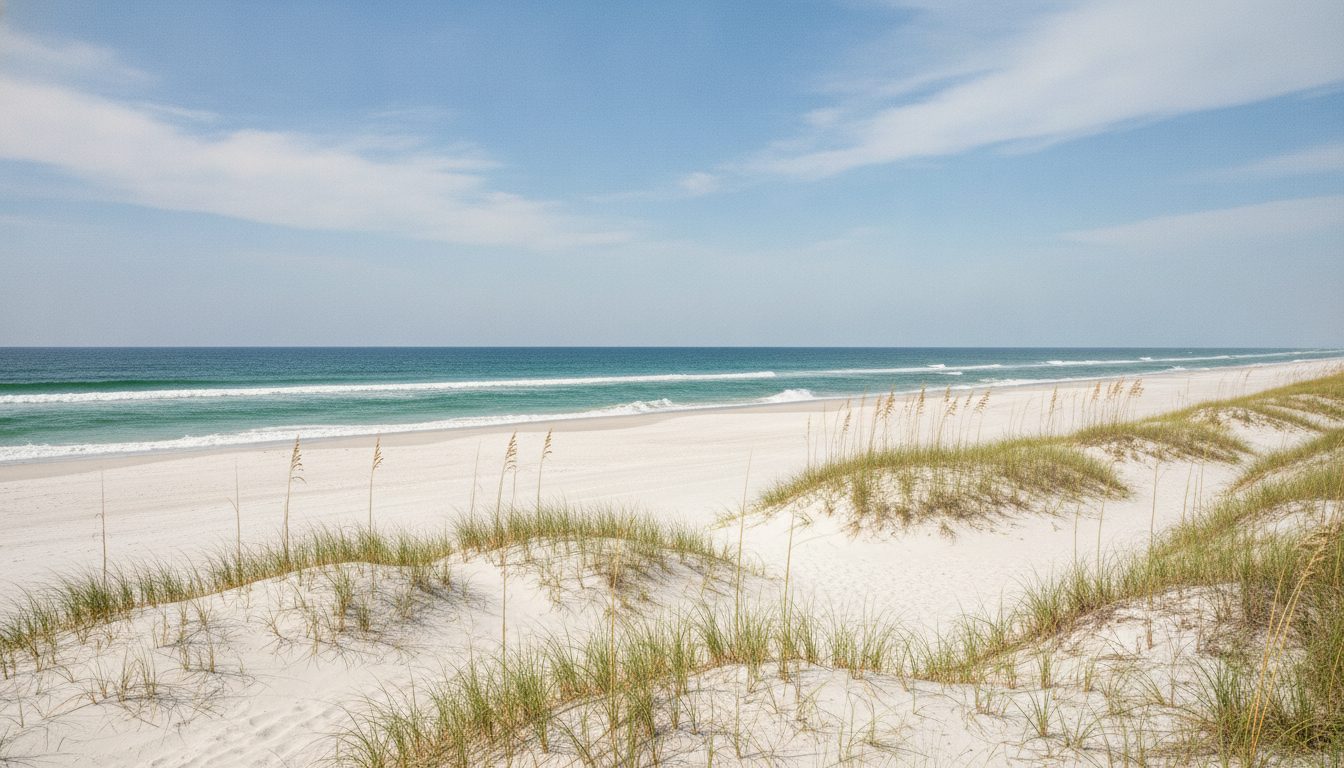 Bright white-sand shoreline and dunes along the Atlantic coast